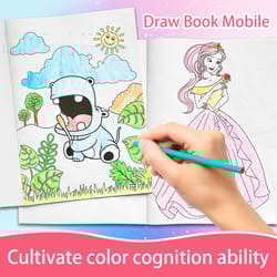cute warm colored doodle books, preschool puzzle painting, animals and princesses for children