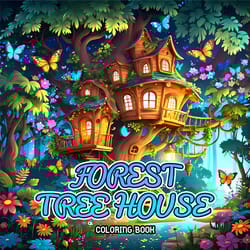 fantastic tree house coloring book for adults, relieve stress, creative art therapy, kids educational toys