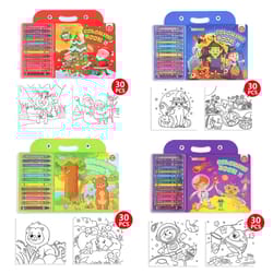 childrens coloring book set, drawing book with colorful crayon, christmas, halloween, animal, space edition