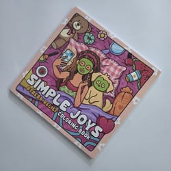 simple joys stress relief coloring book, cute girl and her pets drawing book, perfect gift for party, birthday