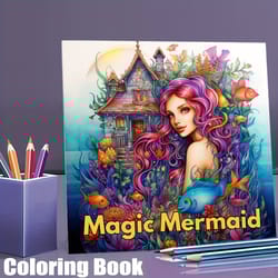 magic mermaid coloring book for adults, stress relief colouring, mindfulness art therapy, gift for women