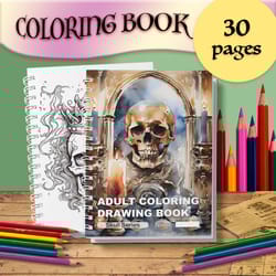 creative skull adult coloring book, premium heavy paper, unique creative gift choice