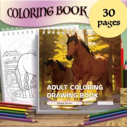 innovative and imaginative adult coloring book, horse themed with thick paper, a great holiday gift for friends