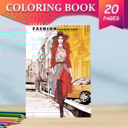 adult coloring book, female fashion designs