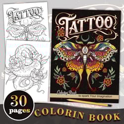 mindfulness colouring book for adults, colourful tattoo designs, premium paper, perfect gift for birthdays, christmas