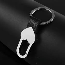 custom logo leather & metal carabiner keychain with double rings