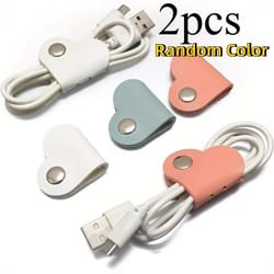 heart-shaped pu leather cable organizer – earphone & charging wire cord winder