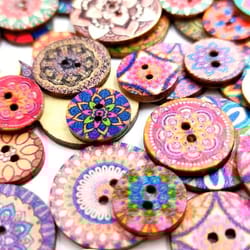 100 pcs retro round wooden buttons – 15/20/25 mm diy hand-sewing wood chip print buttons for clothing & crafts