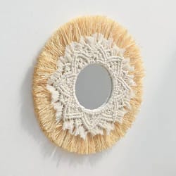 macrame hanging wall mirror – woven boho round wall mirror for living room & bedroom decor