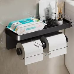 stainless alloy no-drill wall-mounted toilet paper & tissue holder rack