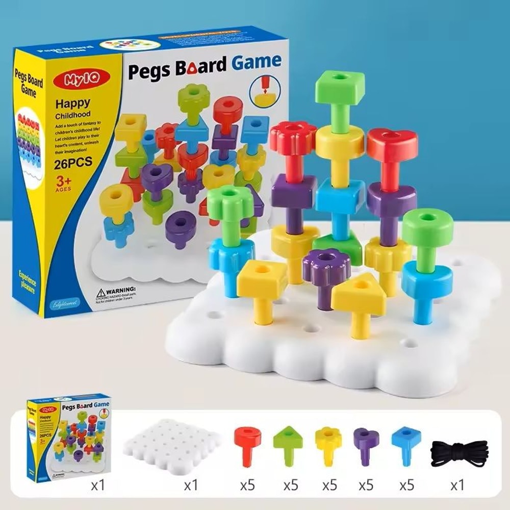 Montessori Peg Board Toy Oddler Building Stacking Block Game For Early Learning 3