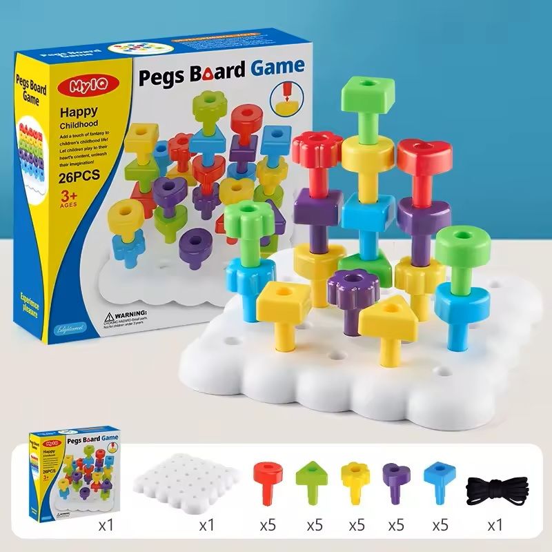 Montessori Peg Board Toy Oddler Building Stacking Block Game For Early Learning 3
