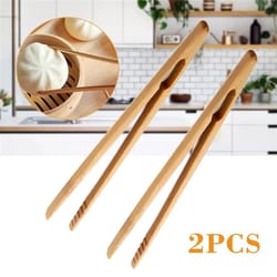 2 pcs bamboo wooden kitchen tongs – eco-friendly 7 inches toast, salad & tea serving tongs
