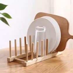 bamboo dish drying rack with drainboard – wooden plate bowl cup organizer for kitchen counter