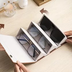 foldable hanging travel glasses case – pu leather eyewear organizer with 3 or 5 slots