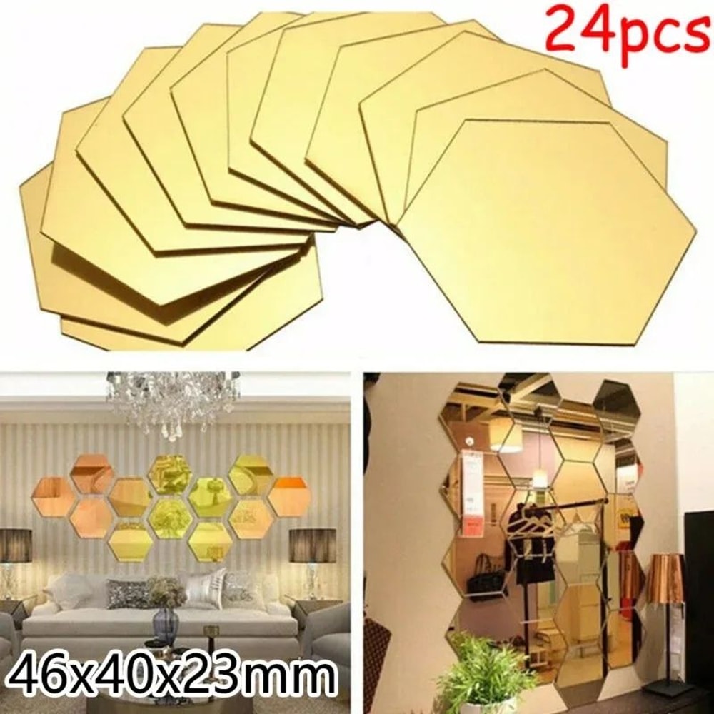 24 Pack Hexagon Acrylic Mirror Stickers SelfAdhesive 3D Wall Mosaic Tiles For Home Decor 1