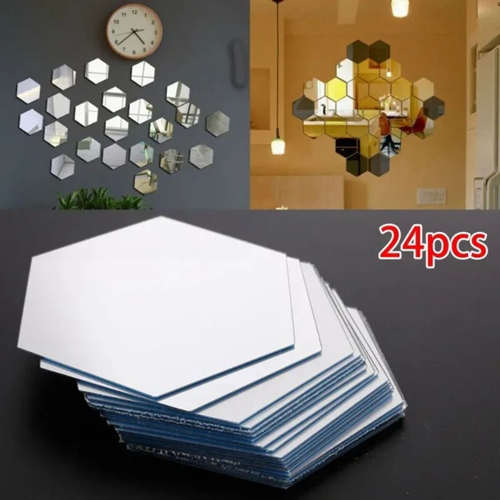 24 Pack Hexagon Acrylic Mirror Stickers SelfAdhesive 3D Wall Mosaic Tiles For Home Decor 2