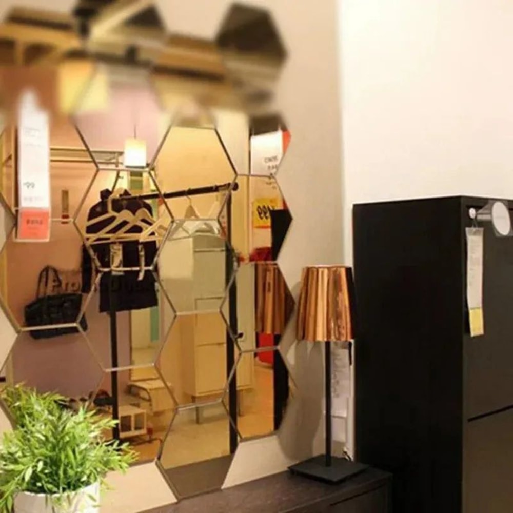 24 Pack Hexagon Acrylic Mirror Stickers SelfAdhesive 3D Wall Mosaic Tiles For Home Decor 4