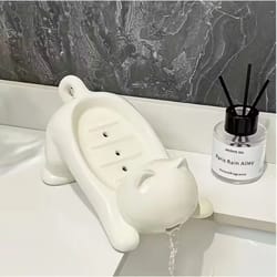 cute cat-shaped soap dish with drainage durable lightweight bathroom shower holder
