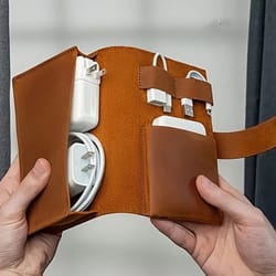 pu leather multi-compartment organizer – portable tech and school accessories case for cables, chargers, and pens