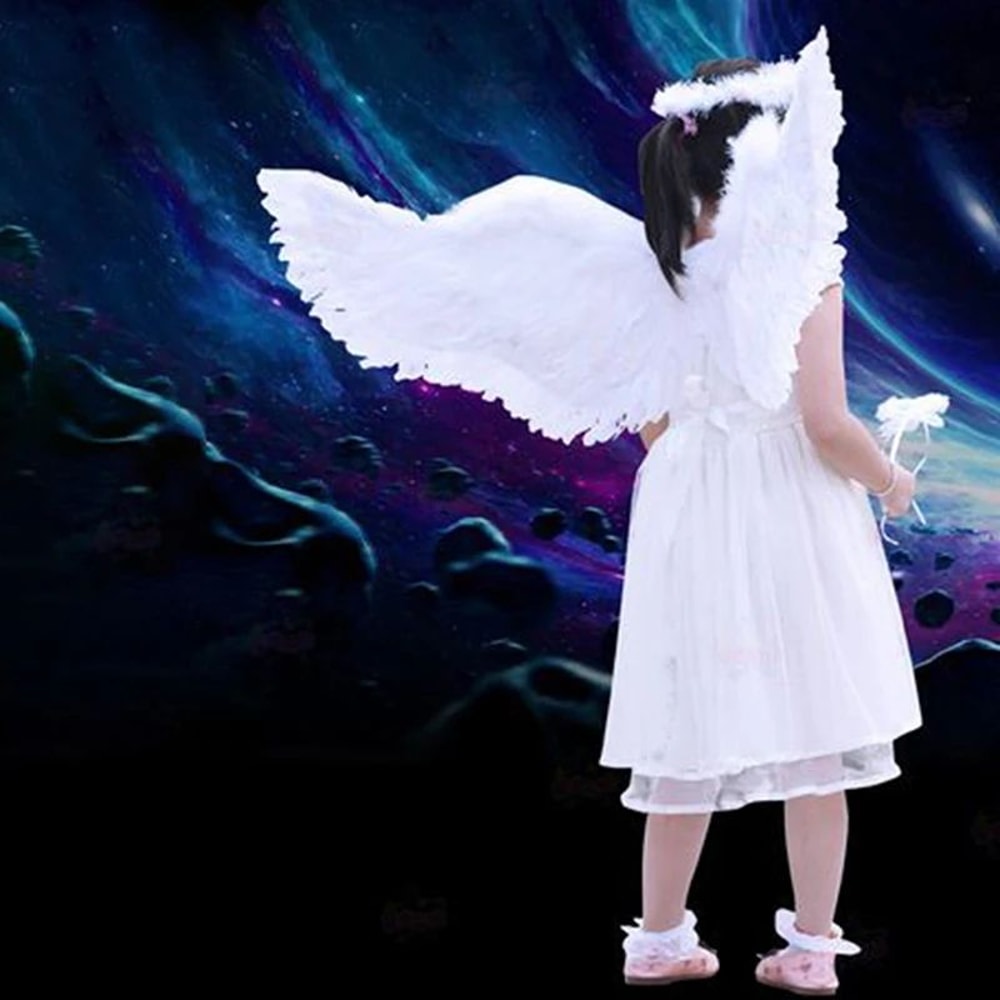 White Angel Feather Wings With Elastic Straps For Kids Party And Cosplay 2