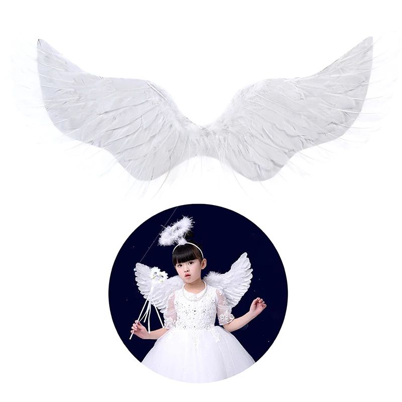 White Angel Feather Wings With Elastic Straps For Kids Party And Cosplay 7