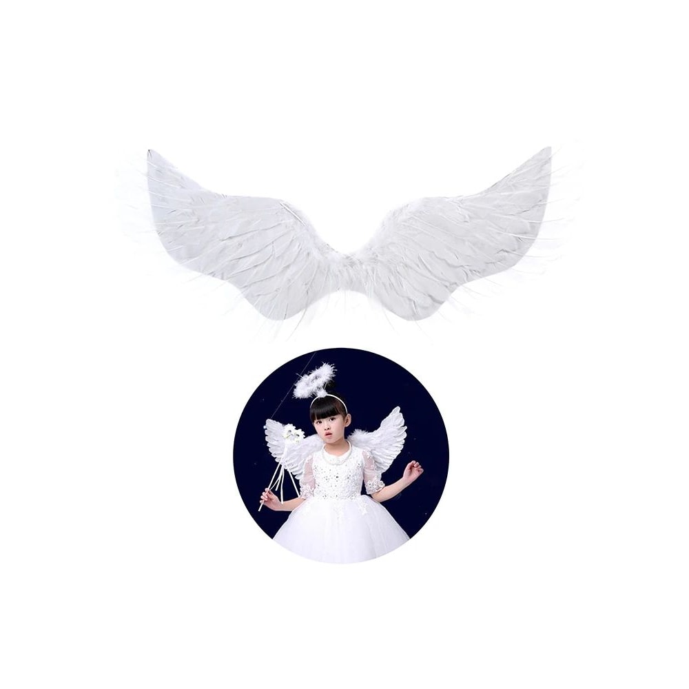White Angel Feather Wings With Elastic Straps For Kids Party And Cosplay 9