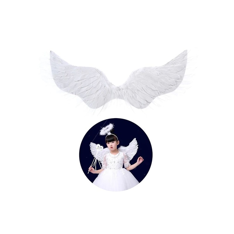 White Angel Feather Wings With Elastic Straps For Kids Party And Cosplay 9