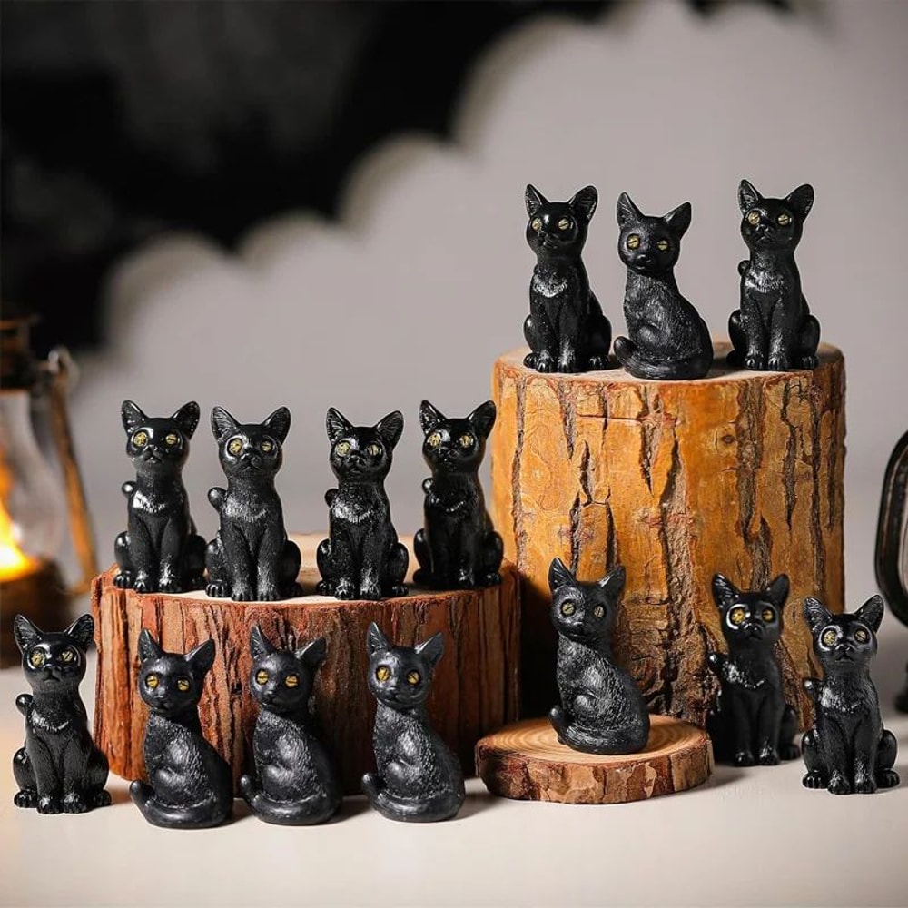 Mini Black Cat Resin Figurines 2 Pack 2