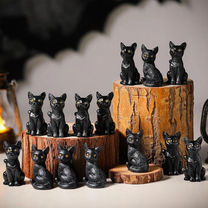 Mini Black Cat Resin Figurines 2 Pack 2