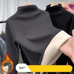 womens half-high collar thermal long sleeve tee & bottom shirt set