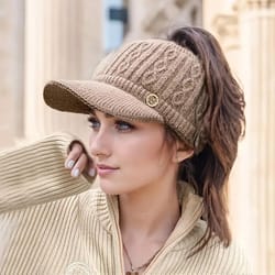 classic cozy ponytail wool duck-tongue cap, versatile winter knit hat for women & teens