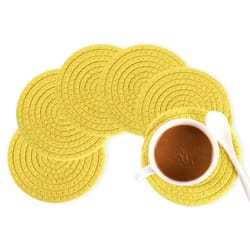 silkweave round cotton cup mat – 12 cm stylish tabletop coaster & heat-protection pot holder