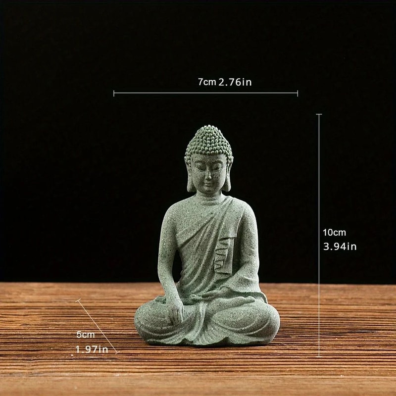 ZenSerenity Mini Buddha Aquarium Statue Green Sandstone Zen Fish Tank Decor 2