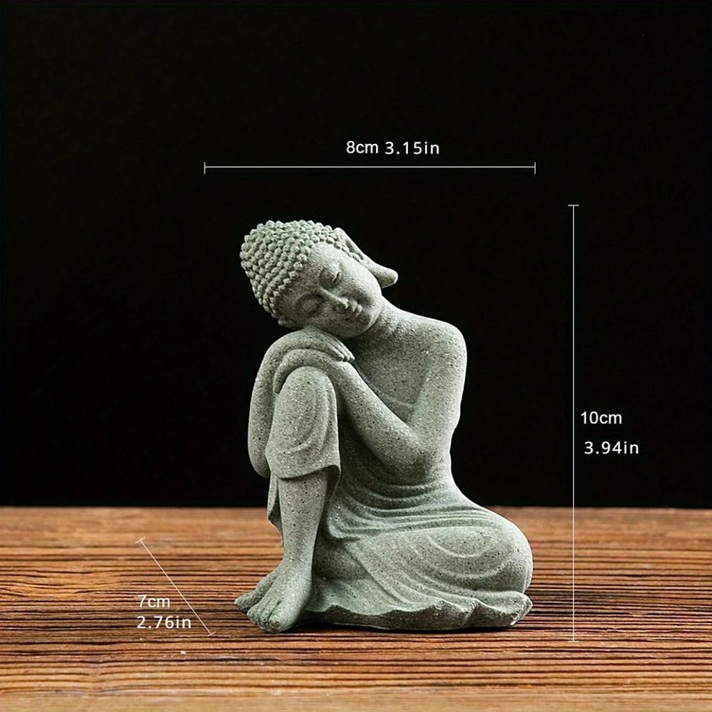 ZenSerenity Mini Buddha Aquarium Statue Green Sandstone Zen Fish Tank Decor 4