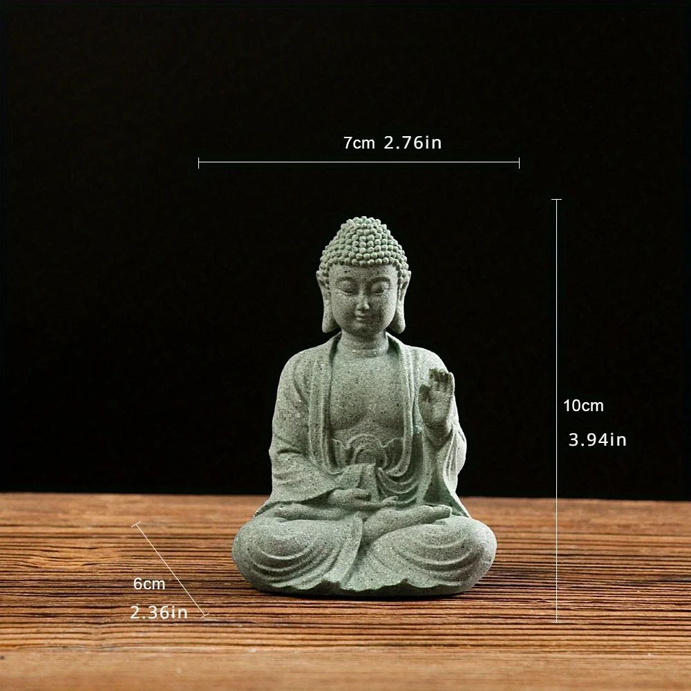 ZenSerenity Mini Buddha Aquarium Statue Green Sandstone Zen Fish Tank Decor 11