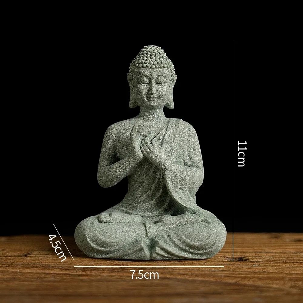 ZenSerenity Mini Buddha Aquarium Statue Green Sandstone Zen Fish Tank Decor 13