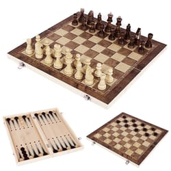 3-in-1 folding wooden chess board game set with storage – chess, checkers & backgammon