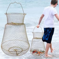 portable folding steel wire fish basket for live catch & shrimp fishing