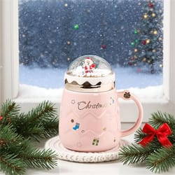 santa snow-globe lid ceramic christmas mug 500ml – cute christmas mug with lid gift cup
