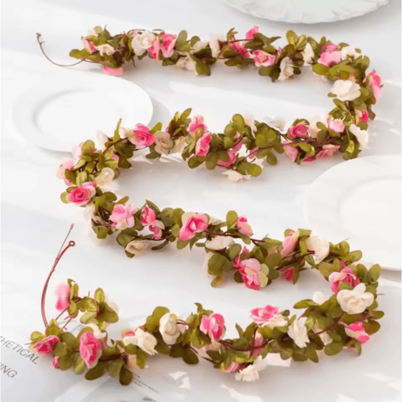 Artificial Rose Flower Vine 250cm Decorative Fake Floral Rattan For Home Wedding And Garden 7