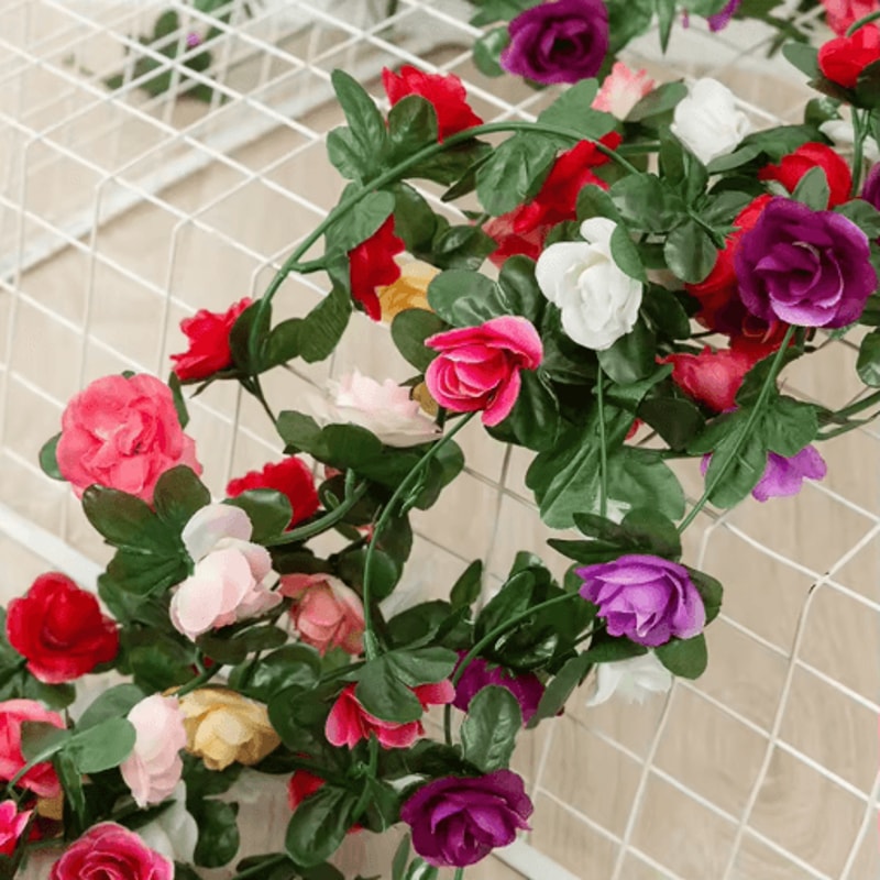 Artificial Rose Flower Vine 250cm Decorative Fake Floral Rattan For Home Wedding And Garden 0