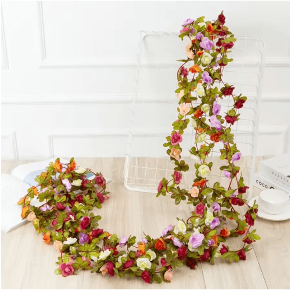 Artificial Rose Flower Vine 250cm Decorative Fake Floral Rattan For Home Wedding And Garden 12