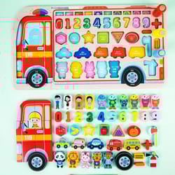 montessori wooden fire truck busy board math fishing learning toy
