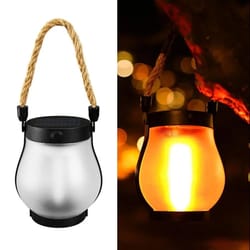 solar hanging lantern flickering flame outdoor waterproof light