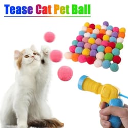 interactive cat ball launcher toy kitten training plush ball shooting game set