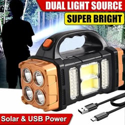 rechargeable led flashlight solar camping light usb power bank work lamp