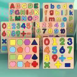 wooden alphabet & numbers learning puzzle board - montessori shapes matching game