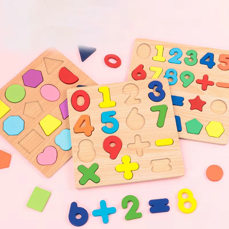 Wooden Alphabet Numbers Learning Puzzle Board Montessori Shapes Matching Game 2