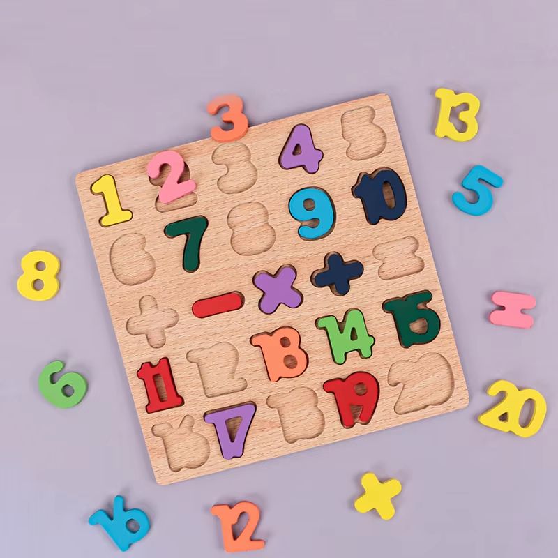 Wooden Alphabet Numbers Learning Puzzle Board Montessori Shapes Matching Game 6
